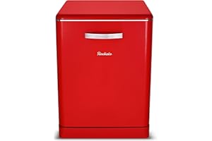 RADIOLA RALV1445VR, Lave vaisselle Vintage, 60 cm, Pose libre, Tiroir à couvert, Départ différé, 47dB, 14 couverts, 6 programmes, Rouge