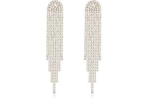 BCENOILUA Women Long Tassel Earrings Sparkle Rhinestone Waterfall Earrings Dangle Drop Long Earrings for Wedding Party Prom Jewelry