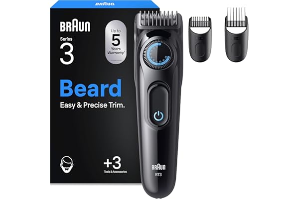 Braun Tondeuse À Barbe Series 3, + 3 Outils pour Créer Son Style, Lame Ultra-Affûtée, Autonomie de 50 Min, 40 Longueurs, BT3520, Noir-Bleu