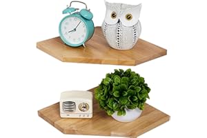 ‎GIEANOO Gieanoo Eckregal Hängend, 2er-Set Eiche Massivholz Eckregal Wandregal Holz Vintage Landhausstil Regal für Schlafzimmer Wohnzimmer Diamantform mit Drahtloch