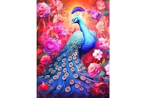 Clendo Peacock Diamond Painting Kits,Diamond Art Kit, Colorful Peacock Paint by Numbers for Adults and Kids Beginner 5D Diamond Painting Kits for Adults Full Drill Round for Wall Decor12x16