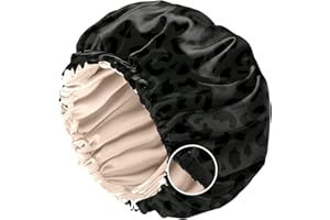 BHAHB Bonnet Satinhaube zum Schlafen, Doppelschichtige Qualität wiederverwendbar elastisch verstellbar satin haarhaube, Niedliches Design für Frauen und Mädchen (O9-Schwarzer Leopard)