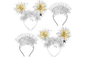 HOWAF 4 PCS Happy New Year Headband Tiara Star Headband Headdress, New Years Eve Decorations 2026 Hair Accessories Photo Booth Props for NYE Party Decorations 2026, A