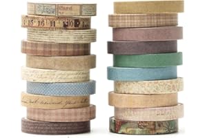 HYRKOTW 20 PCS Washi Tape Set, Magrissimo Retrò Nastro Adesivo Decorativo per giornali, decorazioni fai da te, diari, pianificatori, album di ritagli, confezioni, Biglietti, Schizzi (ventage)