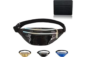 BAIYSFFG Metallic Fanny Pack Fashionable Waist Bag Waterproof Belt Bags Unisex Fashion Waist Casual Travel Bum Bag with 3 Zipper Pockets for Women Men Sports Running Hiking Jogging (Black)