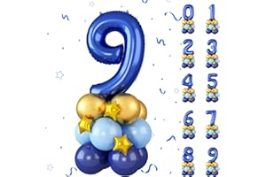 BIAPIAN Number 9 Balloon, 40 Inch Navy Blue 9 Balloons 9 Birthday Balloons with star Mylar Latex Balloons Pastel Blue Gold Latex Balloons for Boys Girls 9th Birthday Party Anniversary Decorations