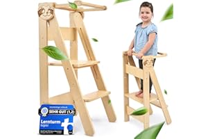 ISIPISI LEBE ENTSPANNTER isipisi Lernturm ab 1 Jahr [Montessori] höhenverstellbarer Kinderturm – spielerisch motorische Fähigkeiten fördern – Steh- und Lern-Turm klappbar, Learning Tower, Faltbare Kindertreppe
