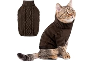 ALAGIRLS Pull classique en tricot doux pour chien et chiot, pull à col roulé mignon pour petit chat et chat, vêtements d'hiver chauds pour animaux de compagnie, café, taille XS