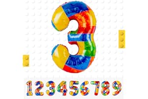 MACLUNAR Building Block Number Balloon,Number 3 Balloon Birthday Decorations,Colorful Block Helium Balloon Number 3 Helium Balloon for Birthday Party Decorations Lego Theme Party Boy Girl