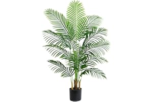 FSOHOI Artificial Palm Tree Indoor Plant Tall Fake Tropical Palm Tree in Pot with Real Bark Design Faux Areca Palm Tree for Home Office Living Room Bedroom Farmhouse Modern Outdoor Decor (13 Trunks, 4 FT)
