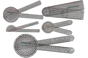 AnthroFlex Goniometer Set of 6: 12", 8", 6", 180, Finger, Spinal - To Measure Range of Motion of Joints For Physcial Therapy and Occupational Therapy - CM and Inches, Made of Durable Plastic