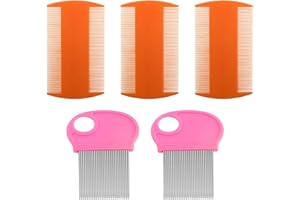 FADRUN 5 Piezas Peine con Lupa para Piojos para Eliminar Liendres y Huevos, Peines de Dientes de Doble Cara,Cepillo de el plastico, Para El Cabello De NiñOs, Adultos Y Familia, Animales