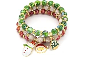 ALLY-MAGIC Handmade Boho Stackable Bracelets - Christmas Green & Red Beaded Bracelets for Women & Girls Y9SDCZSL