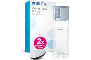 BRITA Vattenfilterflaska modell Vital (600 ml), 2 x mikroskivfilter | Ljusblå, bärbar flaska för resor, kontor, minskar PFAS, klor, mikroföroreningar och mycket mer när du dricker