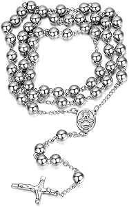 Collana Uomo Croce Acciaio Inossidabile - Rosario Con Perline - Foto 13