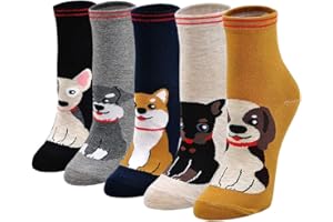 ZFSOCK Calcetines Divertidos Mujer Algodón: Patrón de Animados Animal Fantasía Tobilleros Cortos Coloridos Clásico Dibujos Perro Gato Navidad Año Nuevo Cumpleaños 5 Pares EU 35-42