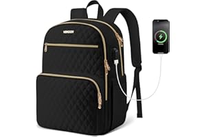 VSNOON Travel Laptop Backpack Women, 17.3 inch Laptop Bag, Water Resistant Laptop Rucksack with USB Charging Port, Large Capacity Teacher Nurse Bags Casual Daypacks for Work, Black