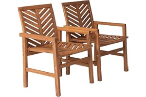 Walker Edison 2 Piece Outdoor Patio Chevron Wood Chair Set All Weather Backyard Conversation Garden Poolside Balcony, Set of 2, Brown