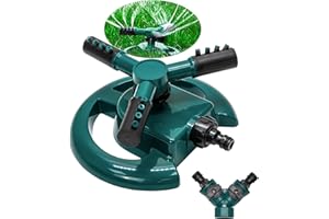 Green Haven Sprinkler 360° Rotation Attachment for Garden Hose, Premium Automatic Lawn Water Sprinkler with 3 Arms, Large Coverage Water Sprinklers for Lawns, Blue Green
