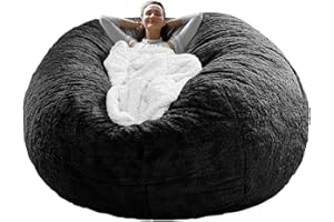 Cookit Bean Bag Chair Cover(Cover Only,No Filler) Chair Cushion, Big Round Soft Fluffy PV Velvet Washable Lazy Sofa Bed Cover, Living Room bedroom Furniture,5ft/150cm Black