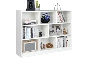 COSTWAY Wooden Cube Bookcase, 3 Tier Open Storage Shelving Unit with 8 Compartments, Freestanding Display Bookshelf for Living Room, Kids Playroom and Study (White)