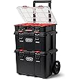 Keter Stack-n-Roll Mobile Tool Storage and Organization, 3 Piece Resin Modular Toolbox System