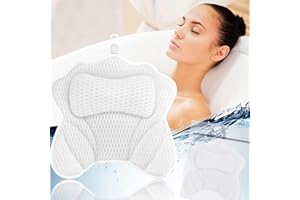 ZUSUZU Cuscino da Bagno,Cuscino Vasca da Bagno 4D Mesh,Cuscini Poggiatesta da Vasca con 6 Ventose Antiscivolo per Vasca da Bagno,Spa Domestica Bagno accessori per vasca da bagno,Bianco