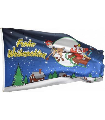 Weihnachtsflagge 90x150 Cm - Frohe Weihnaten Mit Rentier & Weihnachtsmann, Wetterfest & Doppelt Genäht