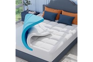 ELEMUSE Memory Foam Mattress Topper with Fluffy Pillow Top Cover, Mattress Topper Double Bed for Back Pain Relief, with OEKO-TEX & CertiPUR-US (Double Size-135x190cm)