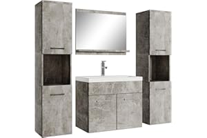 Badplaats B.V. Badezimmer Badmöbel Set Montreal XL 60cm Waschbecken Beton Grau - Unterschrank Hochschrank Waschtisch Möbel