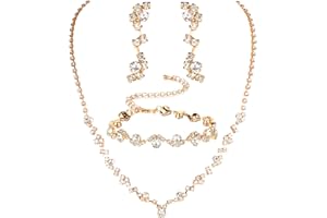 Telooco Jewelry for Prom,Silver Necklace for Women Prom, Rhinestone Crystal Necklace Bracelet Earrings Set, Silver Accessories for Women Jewelry for Wedding Party