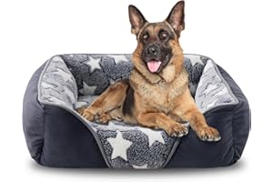 Heymamba Extra Large Dog Bed Grey 89x64x23cm, XL Dog Beds Washable Pet Bed Filled with 2Kg Cotton to Prevent Bone Diseases, Dog Sofa Bed XXL with Waterproof Fluff for German Shepherds/Cockapoo