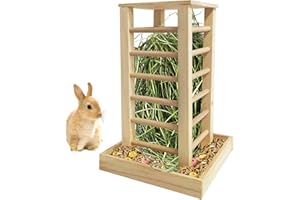 kathson Wooden Hay Feeder Rabbit Less Waste Food Feeding Rack Standing Pet-self Feeding Hay Manager Grass Holder Small Animals Cage Accessories for Bunny Chinchilla Guinea Pig