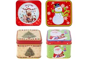Gukasxi Caja de lata de Navidad,4 piezas caja de dulces de almacenamiento de lata cuadrada de Navidad,cajas de almacenamiento de pasteles de latas de galletas para la decoración de la mesa de Navidad