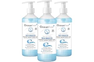 OCEAN FREE Sea Breeze Hand Sanitiser Gel - 500ml Pump Bottle - 70% Alcohol - Made in the UK (Pack of 3)