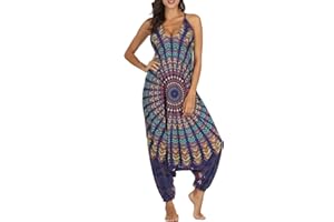 Nuofengkudu Mujer Mono Jumpsuit Boho Harem Largos Pantalón