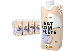 ‎SATURO Saturo Trinkmahlzeit Cappuccino mit Koffein wie eine Tasse Kaffee | Mit extra Protein & 330kcal | Vegan allen 26 Vitaminen & Mineralstoffen | 8 x 330ml