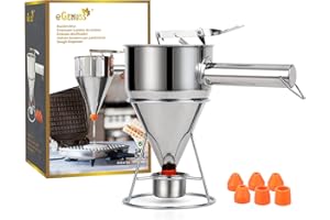 eGenuss 1 Embudo dosificador dispensador de masa dosificador en acero inoxidable 18/8 con medida graduada y asa + 7 boquillas de silicona + pedestal con colector de masa + bolsa | 1,2 L