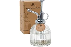 OFFIDIX Transparente Botella de riego de Vidrio de riego, 6.5 Pulgadas Tall Vintage Estilo Spritzer con plástico de Bronce Top Pump Una Mano riego