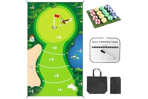 Homgaty Portable Golf Chipping Game Set for Indoor Outdoor Practice, Sticky Mat, Battle Game & Simulator Training, Includes 16 Balls, Chipping Mat, Score Board for Adults Men Women - 150x80cm