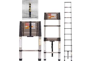 HSHa 3.2M Telescopic Ladder Stainless Steel Extendable Ladders Portable Loft Ladder Collapsible Ladder for RV Attic Home