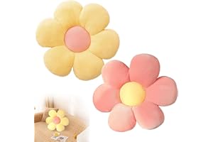 DOGMOON Blume Bodenkissen, 2 Stück Blumenbodenkissen Sitzkissen, 38x38cm Blumenboden Kissen Tatami Blumenförmiges, Weiches Blütenblattkissen, Kissen Blumenform für Schlafzimmer Sofa Couch(Rosa und Gelb)