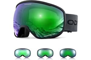 Odoland Lunettes de Ski Lentille Photochromique, Masque de Ski et Snowboard Anti-UV400, Anti-Buée,avec Grande Lentille Sphérique pour Homme Femme, Skating, Surf des neiges