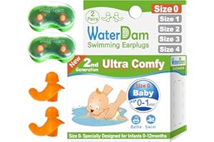 WaterDam Tapones de natación para los oídos, impermeables, ultracómodos, evitan los oídos del nadador (talla 0: bebé 0-1 año (naranja))