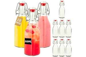 Otauoaea Lot de 10 Bouteille Verre 250ml, Petite Bouteille en Verre avec Bouchon Bouteilles à Liqueur et à Remplir Fiole en Verres ，Bouteilles Vide Verres pour Liqueurs, Huile, Vinaigrette, Bière, Jus