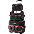 HAUTMEC Rolling Tool Bag With Wheels Portable Tool Bag With Adjustable Telescoping Handle Wide Mouth Storage Organizer Perfect Mens Gifts (18" & 3pcs Set)