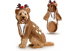 BLUE PLANET FANCY DRESS Dog Reindeer Christmas Costume Outfit (XL) Soft Brown Hoodie Jumper with Sequin Antlers and Red Nose Cat Puppy Winter Coat Sweater Dogs