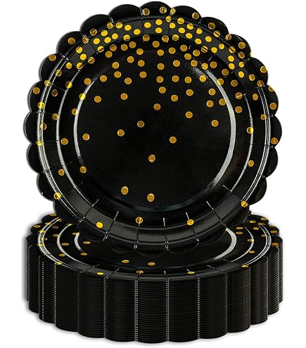 50 Stück Schwarze Pappteller Mit Goldfolie – 23 Cm Einwegteller Für Geburtstag, Hochzeit & Party