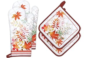 Arquiel Guante De Horno Agarraderas, 100% AlgodóN Guante De Cocina Resistente Al Calo Grueso Seguro para Cocinar, Hacer Barbacoas Microondas Y para La Chimenea Regalo(Hojas de Arce de otoño)