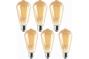 Etrogo Żarówka Edison E27 Vintage ST64 LED Retro filament 4 W zastępuje 40 W, 2700 K, ciepła biel, 400 lm, szkło bursztynowe [bez możliwości ściemniania, 6 sztuk]
